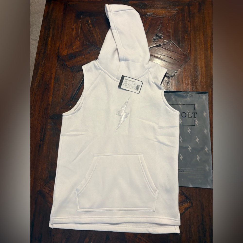 Bolt Kids White Sleeveless Hoodie Youth XL